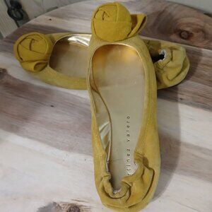 Martinez Valero yellow suede flats with rosette detail, size 7